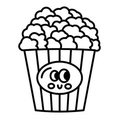 Kawaii Fast food popcorn cartoon line icon.