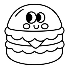 Kawaii Burger cartoon line icon.