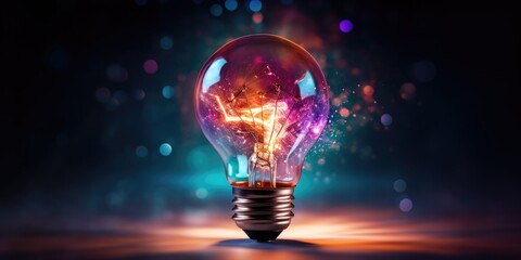 a multicolored light bulb, showcasing a beautiful blend of vibrant hues and shades - obrazy, fototapety, plakaty