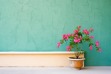 stucco wall with creeping bougainvillea