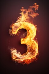 fire number 3 made of fire flames. number three symbol. isolated on black. hot red and orange symbol