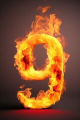 fire number 9 made of fire flames. number nine symbol. isolated on black. hot red and orange symbol