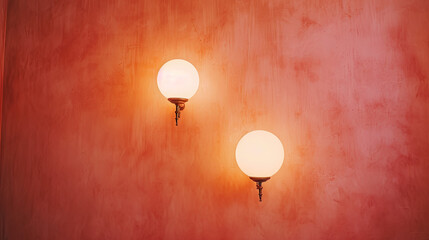 Peach fuzz wall with lights hanging