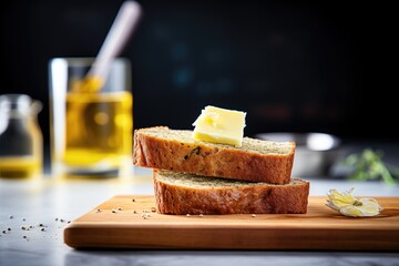 fresh banana bread slice with butter