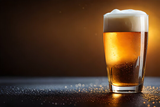 fresh jug of beer on a  bar counter , bokeh background