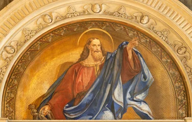 Schilderijen op glas VICENZA, ITALY - NOVEMBER 6, 2023: The fresco of apostle with the rope in the church Chiesa di San Giacomo Maggiore by unknown artist from 19. cent.  © Renáta Sedmáková