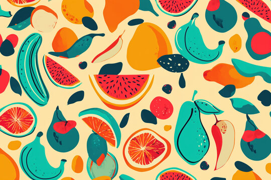 A colorful pattern made from fruits. Vintage style poster illustration.