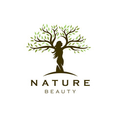 Obraz premium Human tree logo. Colourful tree vector illustration with woman shape. 