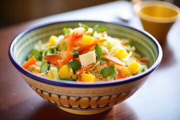 colorful couscous salad with diced bell peppers