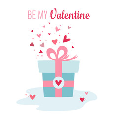 Valentine's day gift box with hearts. Social gift concept in flat style. Vector illustration about relationships. Love message.