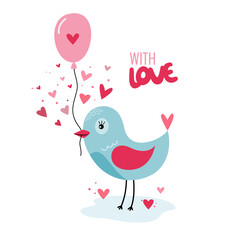 Valentine gift social concept in flat style. Vector illustration about relationships with cute bird. Love message.
