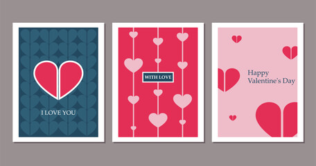 Valentines day greeting cards set. Vector illustration in flat style.
