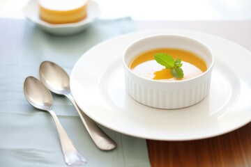 single creme caramel with vanilla bean