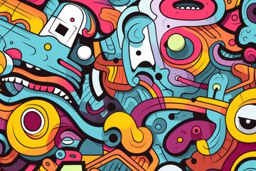 Cartoon cute doodles showcasing a detailed and surreal fusion of geometric and organic shapes in a seamless and abstract composition, Generative AI, 
