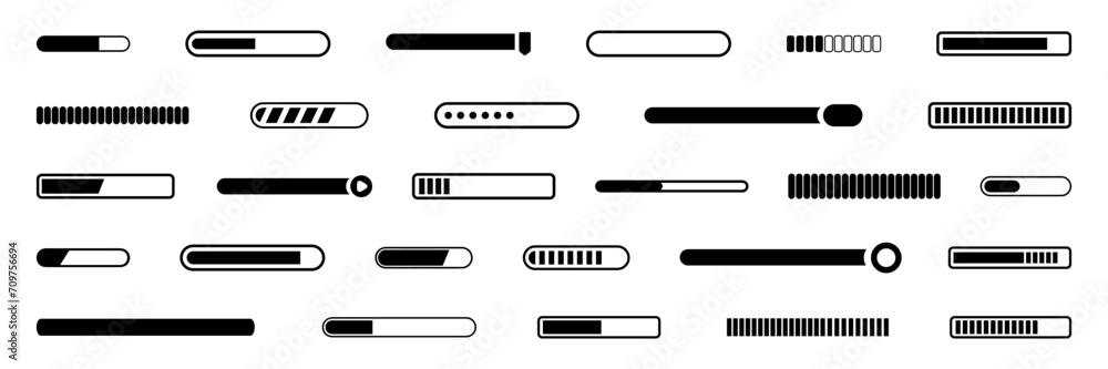 Aufkleber Loading or update bar element collection. Set of loading bar progress, loading bar progress icons, load signs. Loading bar progress icons isolated on white background