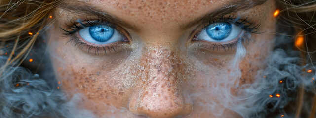 Ethereal Gaze, An Enchanting Portrait of a Womans Mesmerizing Blue Eyes