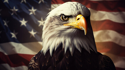 Bald eagle and American Flag