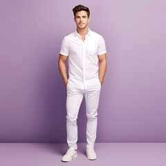 Mockup of man on purple background 