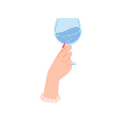 Hand holding a wine glass with water, vector illustration isolated on white background.