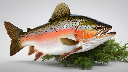 trout fish side view, white background