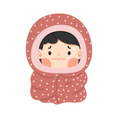 Kid girl fever shivering in blanket