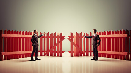 businessmen are separated by a prohibitive barrier