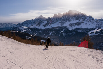 The Three Peaks (Drei Zinnen) ski resort in the UNESCO World Heritage site Dolomites in Italy. 
