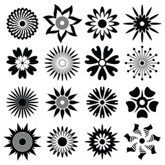 Set of geometric flowers isolated on white background, vector design