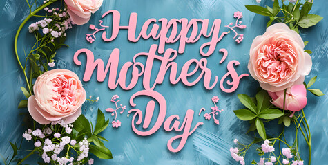 Mother's day card - beautiful flowers on solid color background, top view