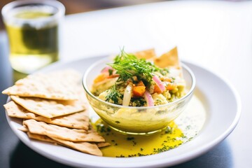 middle eastern hummus with olive oil and pita