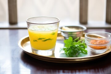 masoor dal soaking in a glass bowl with water