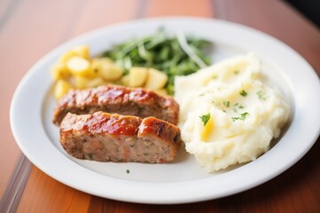 meatloaf dinner plate with mashed potatoes