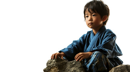 Boy Sitting on Rocky Surface on a transparent background