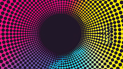 Halftone circle pattern border, empty center, cmyk colors