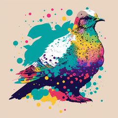 Stylish Dove, Clip Art or T-Shirt Design, Pigeon on a black background, contemporary colors