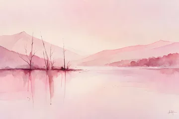Muurstickers pink wet ink or watercolor splatter landscape  © eric
