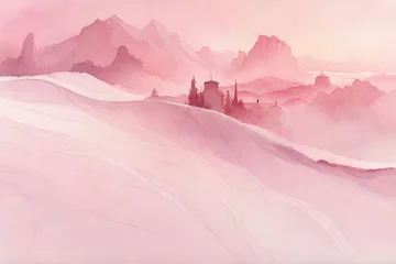 Deurstickers pink wet ink or watercolor splatter landscape  © eric