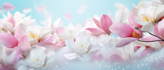 Fototapeta na wymiar Pastel colored petals of spring, ultra wide, serene, as a perfect background and copy space
