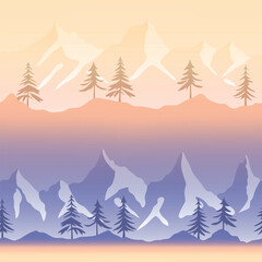 Seamless pattern, mountain landscape at dawn