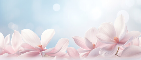 Spring elegance with ultra wide banner with soft pastel petals, perfect background with copy space