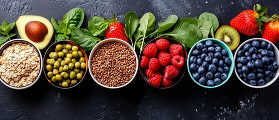Healthy food clean eating selection,fruit, vegetable, seeds, superfood, cereal, leaf vegetable - obrazy, fototapety, plakaty