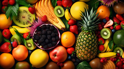 Food background Assortment of colorful ripe
