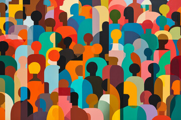 Crowd of people in different color and ethnicity vector illustration. Multiculturality. 