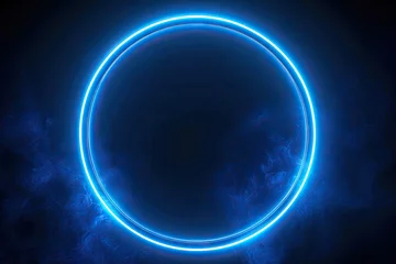 Poster Luminous cosmic portal. Enchanting visual of glowing blue circular effect creating captivating and futuristic design perfect for science and technology themed concepts © Bussakon