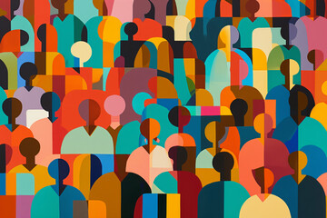 Crowd of people in different color and ethnicity vector illustration. Multiculturality.  - obrazy, fototapety, plakaty
