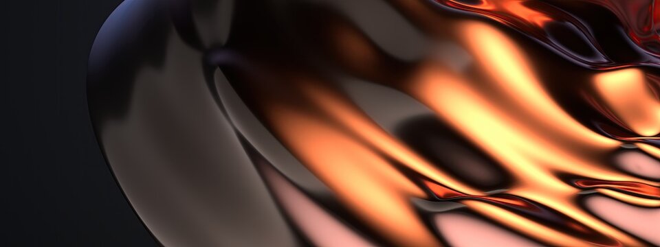 Copper Metal Thin Curtain Wavy, Surfaces, Liquid-like Elegant and Modern 3D Rendering Abstract Background