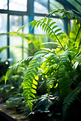 Biophytum sensitivum close up in greenhouse botanical background home potted plants indoor gardening