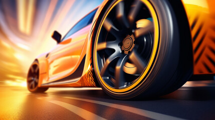 fast moving sport car on highway wallpaper Highway . Powerful acceleration of a supercar illustration . Closeup poster