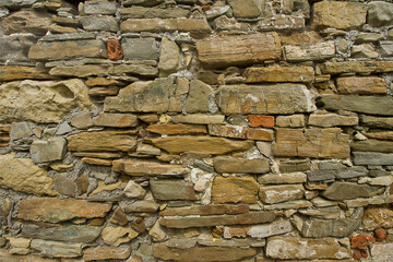 Abstract brown background texture of an old stone castle wall close-up