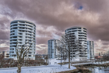 Five Sisters round residential apartments in Vejle city, Denmark